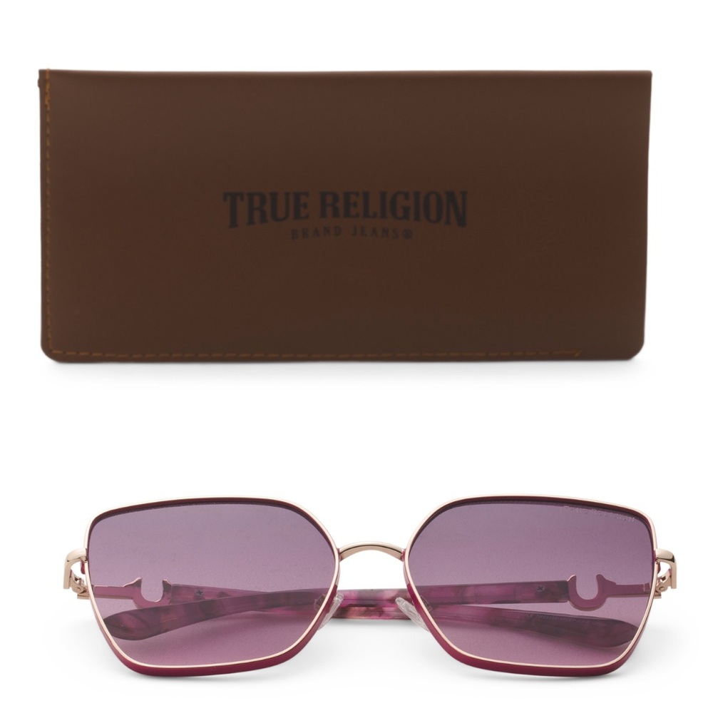 TRUE RELIGION Square Sunglasses (Fuschia)